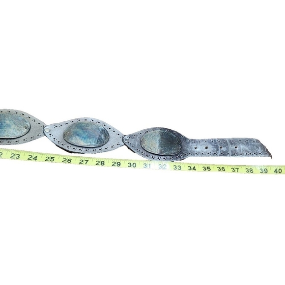 Vintage Avignon Silver Leather Embellished Metalwork Wide Belt size L Bohemian - Picture 13 of 15